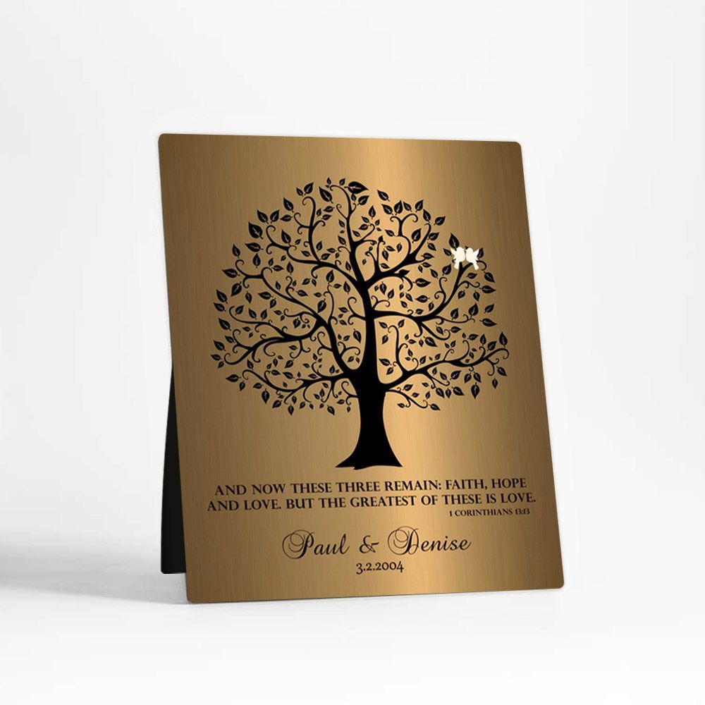 Brass Onyx Curly Tree 8th Anniversary Desktop Plaque Gift for Couple D-1456