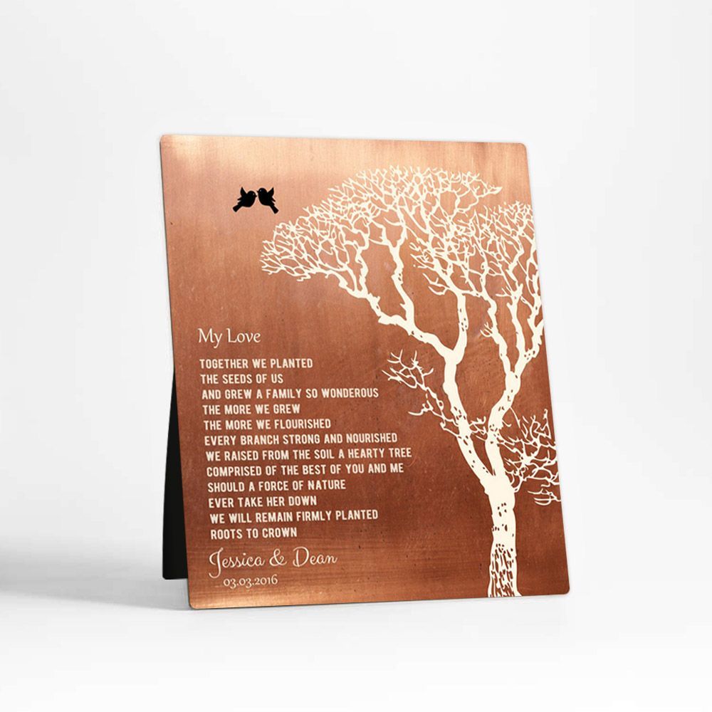 Copper Bare Tree 7th Anniversary Desktop Plaque Gift for Couple D-1299