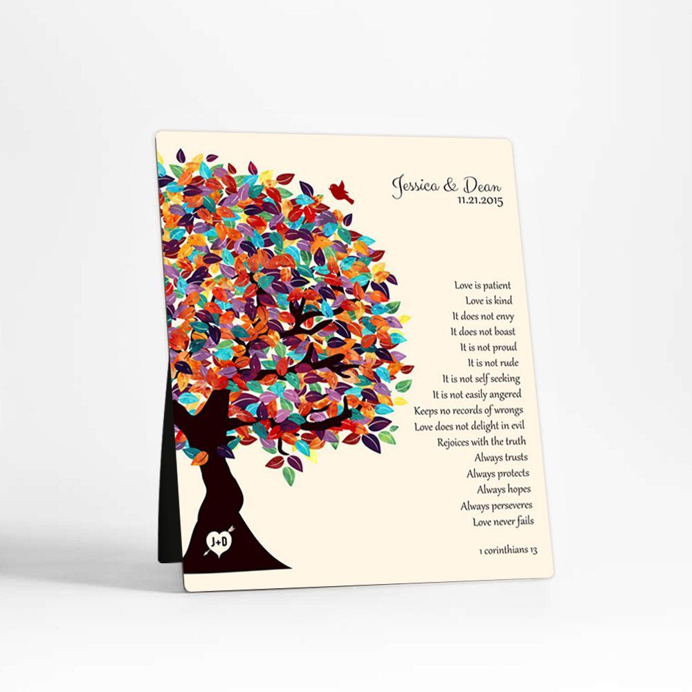 Half Spring Tree 10th Anniversary Desktop Plaque Gift for Couple D-1286