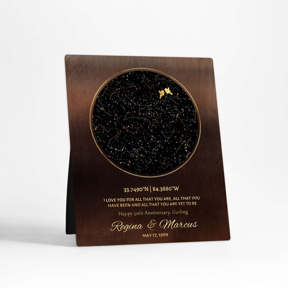 Bronze Star Map 50th Anniversary Desktop Plaque Gift for Couple D-1746
