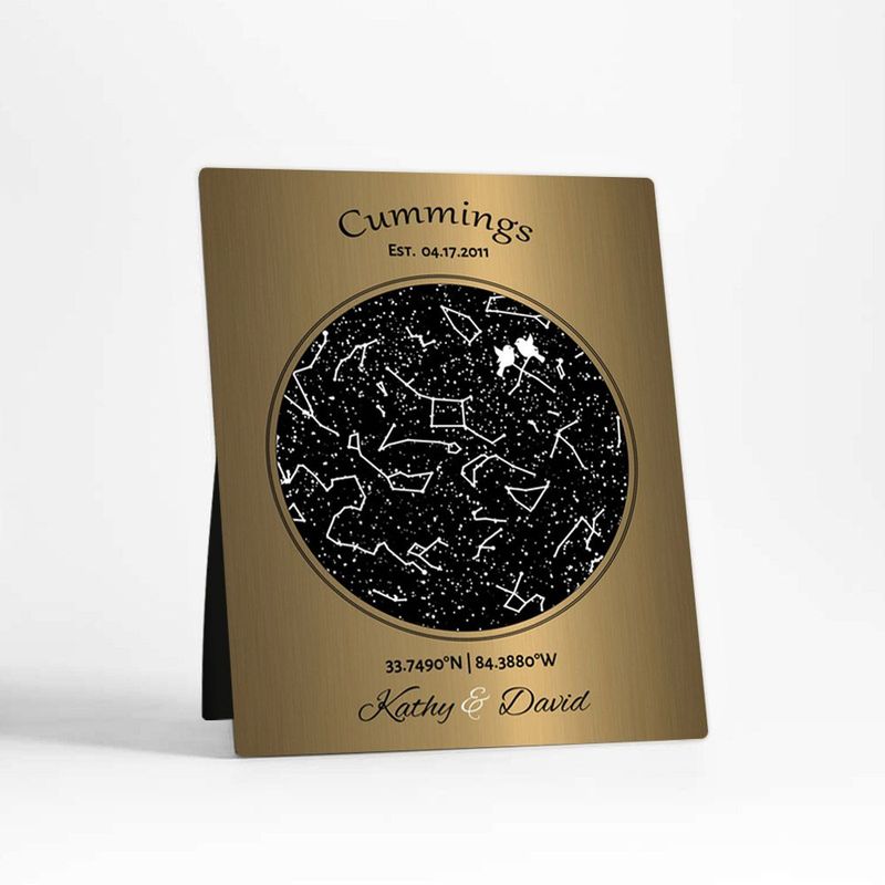 #1 Best Seller - Brass Star Map 8th Anniversary Desktop Plaque Gift for Couple D-1743