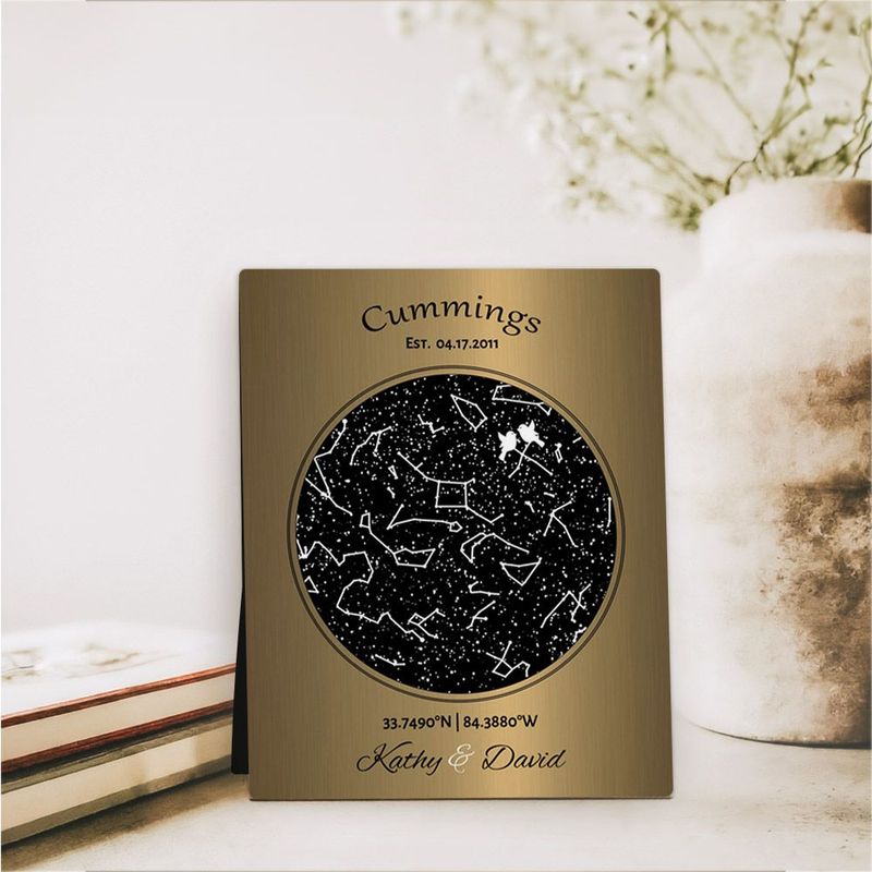 #1 Best Seller - Brass Star Map 8th Anniversary Desktop Plaque Gift for Couple D-1743