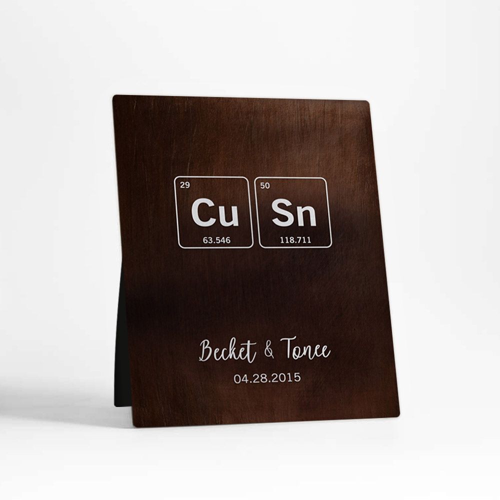#1 Best Seller - Bronze Periodic Table Element 8th Anniversary Desktop Plaque Gift for Couple D-1917