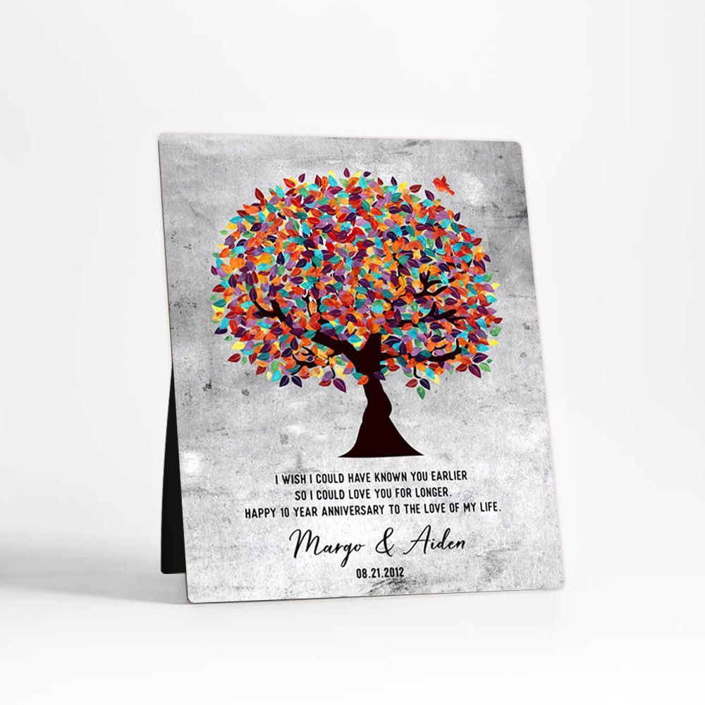 Tarnished Tin Colorful Spring Tree 10th Anniversary Desktop Plaque Gift for Couple D-1907