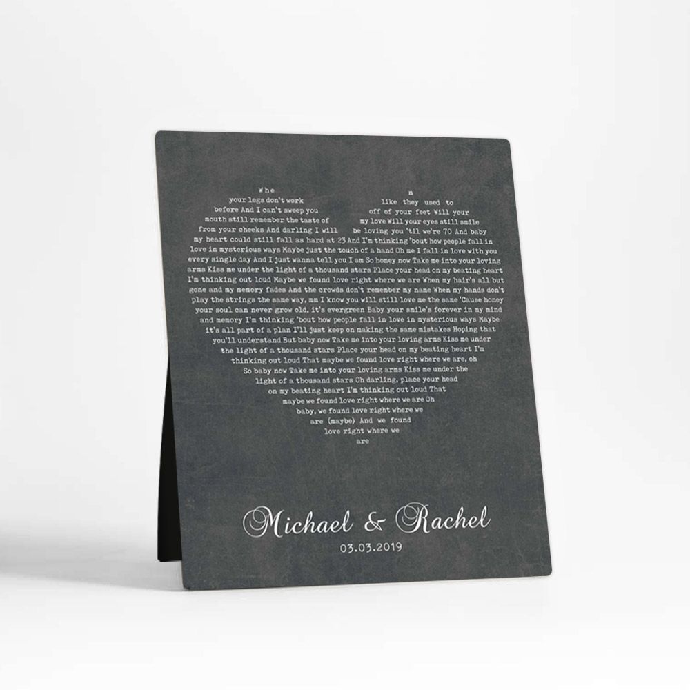 Heart Shape Song Lyrics 2nd Anniversary Desktop Plaque Gift for Couple D-1784
