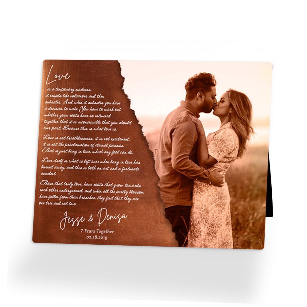 Copper Wedding Photo and Vows 7th Anniversary Desktop Plaque Gift for Couple D-2160