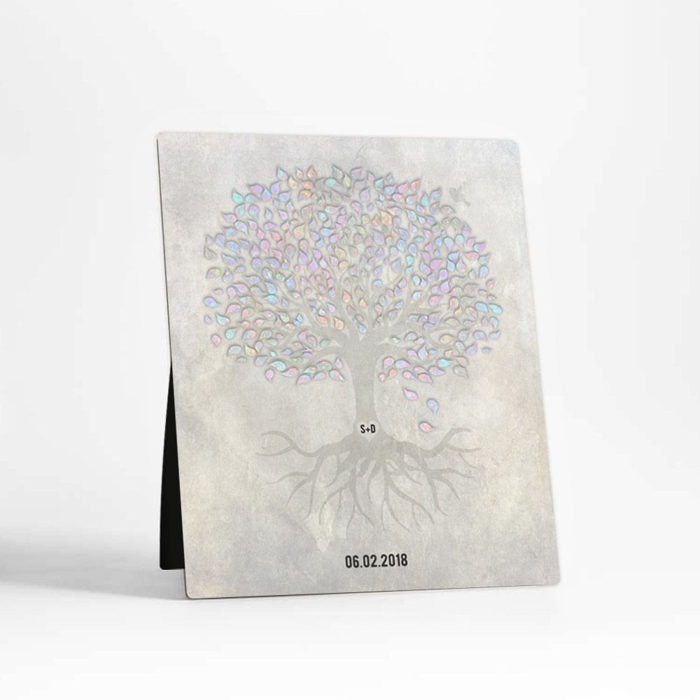 Opal Canopy Tree Anniversary Desktop Plaque Gift for Couple D-1541