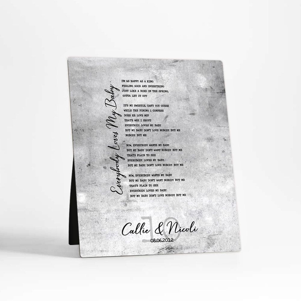 Tarnished Tin Our Song Lyrics 10th Anniversary Desktop Plaque Gift for Couple D-1906