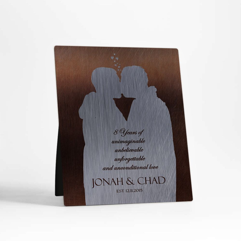 Bronze Couple Silhouette 8th Anniversary Desktop Plaque Gift for Couple D-1862
