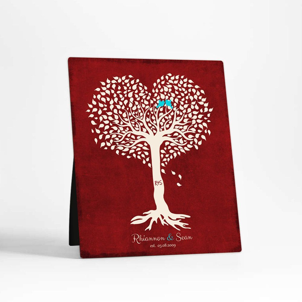 Heart Shape Tree Anniversary Desktop Metal Plaque For Couple D-1812