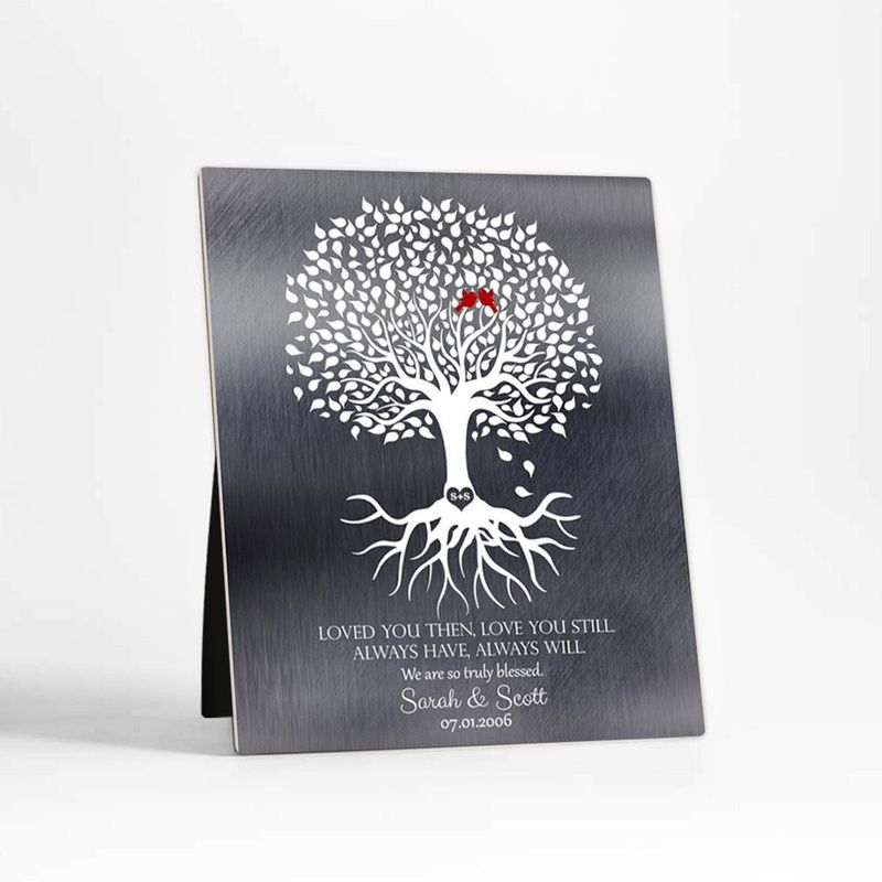 #1 Best Seller - Tin Tree with Roots 10th Anniversary Desktop Plaque Gift for Couple D-1371