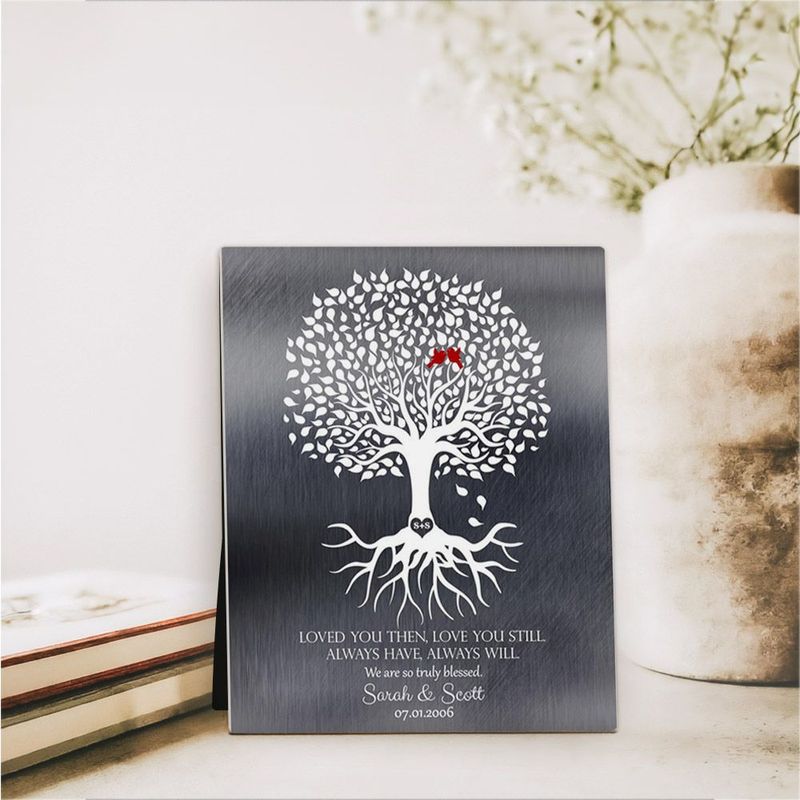 #1 Best Seller - Tin Tree with Roots 10th Anniversary Desktop Plaque Gift for Couple D-1371