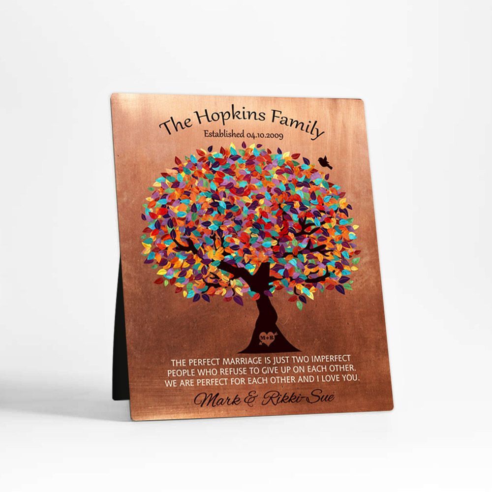 Copper Colorful Spring Tree 7th Anniversary Desktop Plaque Gift for Couple D-1345