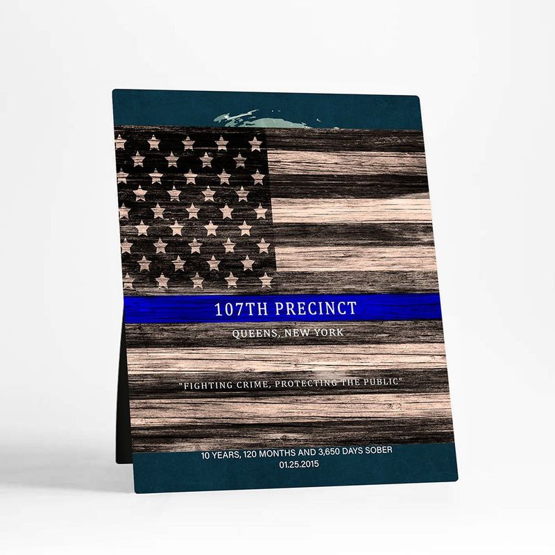 Tin Thin Blue Line American Flag Recognition Desktop Plaque Gift for Police D-2111