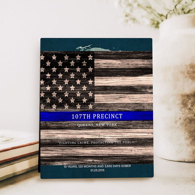 Tin Thin Blue Line American Flag Recognition Desktop Plaque Gift for Police D-2111