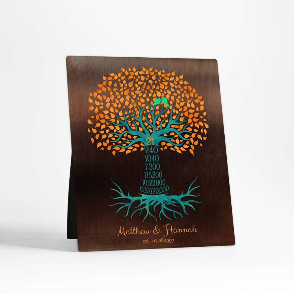 Bronze Countdown Tree 21st Anniversary Desktop Plaque Gift for Couple D-1451