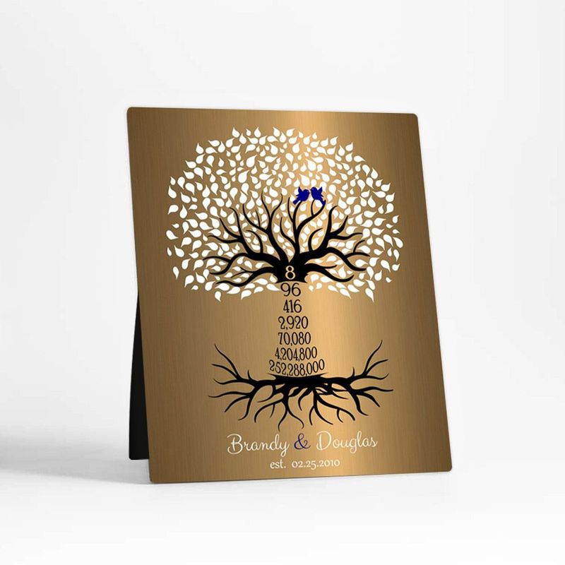 #1 Best Seller - Brass Countdown Tree 8th Anniversary Desktop Plaque Gift for Couple D-1437