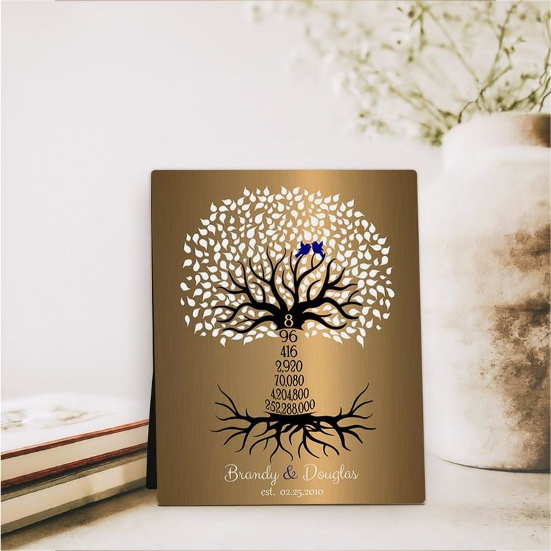 #1 Best Seller - Brass Countdown Tree 8th Anniversary Desktop Plaque Gift for Couple D-1437