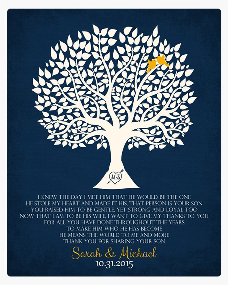 Blue Tree Silhouette on Linen Wedding Wall Plaque Gift for Mother Of The Groom LTC-1115