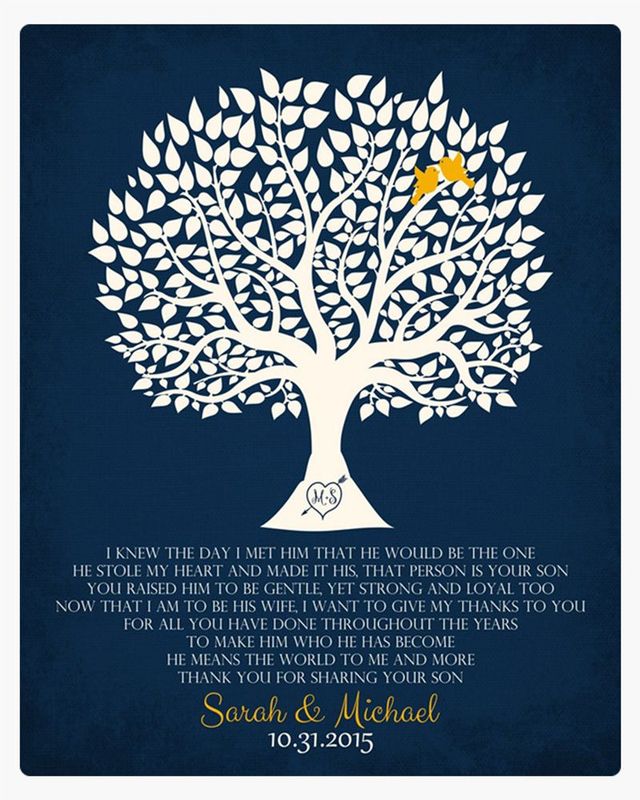 Blue Tree Silhouette on Linen Wedding Wall Plaque Gift for Mother Of The Groom LTC-1115