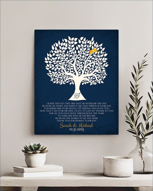 Blue Tree Silhouette on Linen Wedding Wall Plaque Gift for Mother Of The Groom LTC-1115
