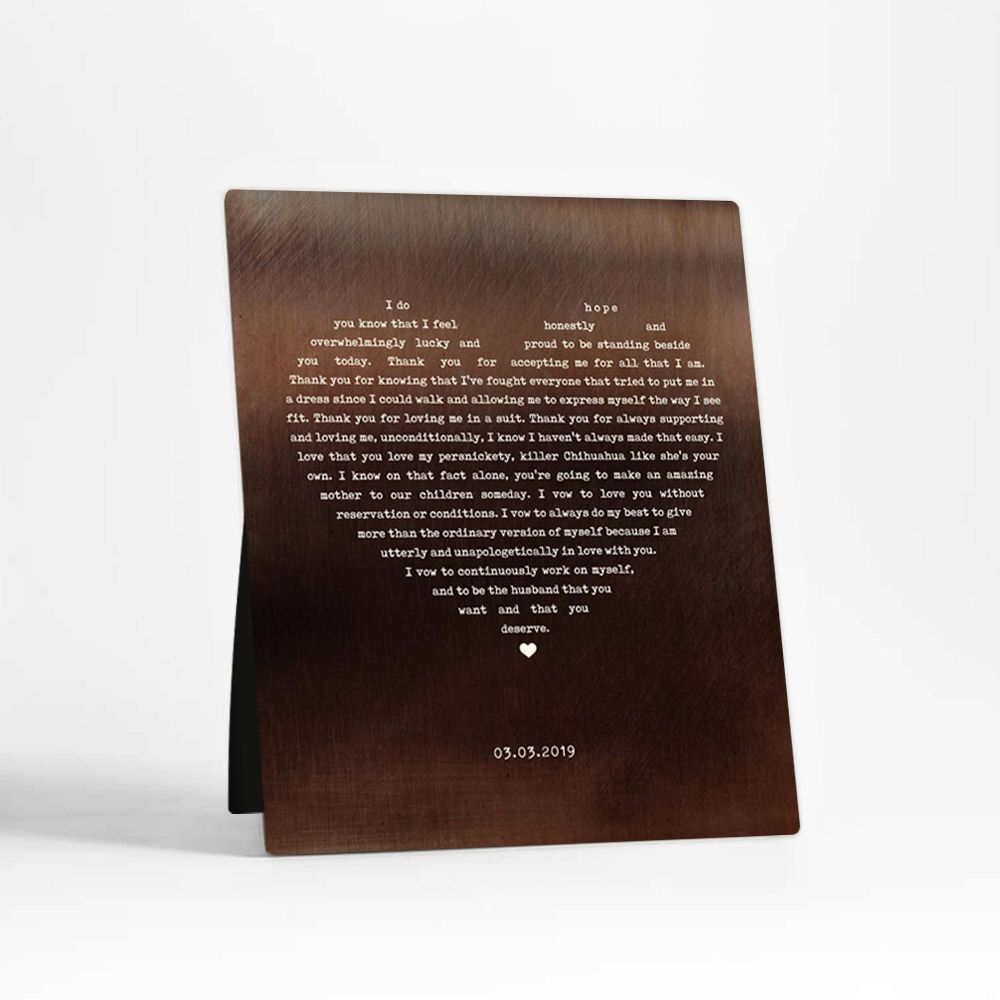 Bronze Heart Shape Song Lyrics 8th Anniversary Desktop Plaque Gift for Couple D-1788