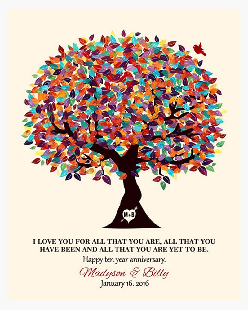 Multicolor Colorful Spring Tree 10th Anniversary Wall Plaque Gift for Couple LTC-1293