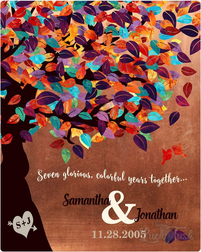 #1 Best Seller - Copper Colorful Spring Tree 7th Anniversary Wall Plaque Gift for Couple LTC-1178
