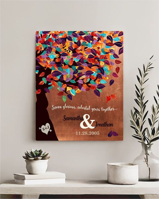 #1 Best Seller - Copper Colorful Spring Tree 7th Anniversary Wall Plaque Gift for Couple LTC-1178