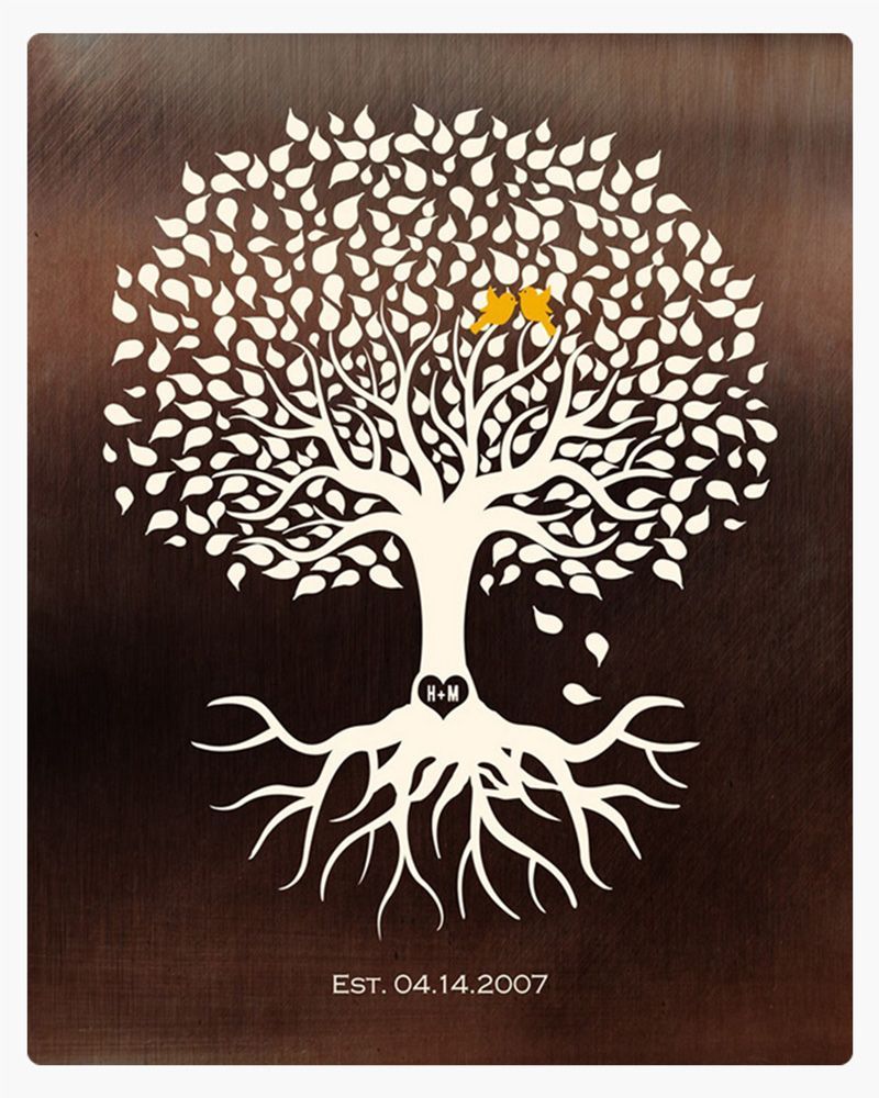White Bronze Tree with Roots 9th Anniversary Wall Plaque Gift for Couple LTC-1391