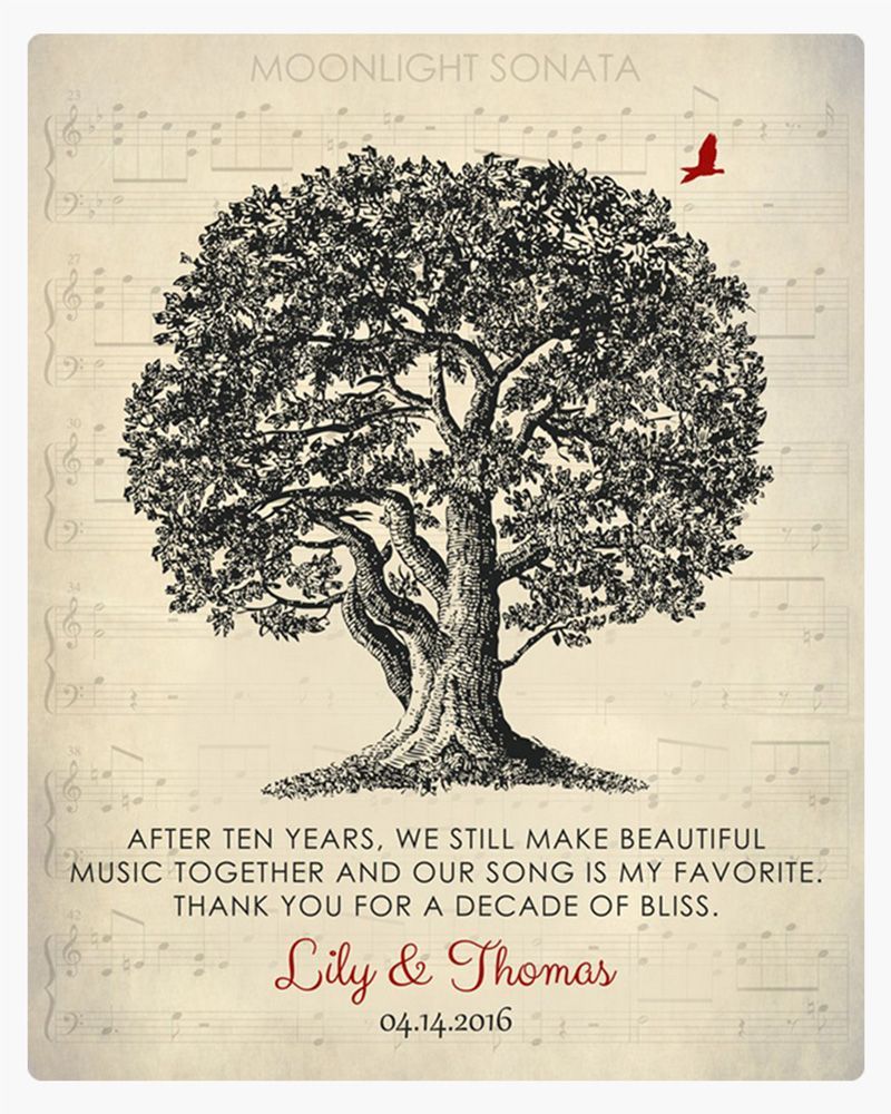 Beige Oak Tree and Sheet Music 10th Anniversary Wall Plaque Gift for Couple LTC-1340