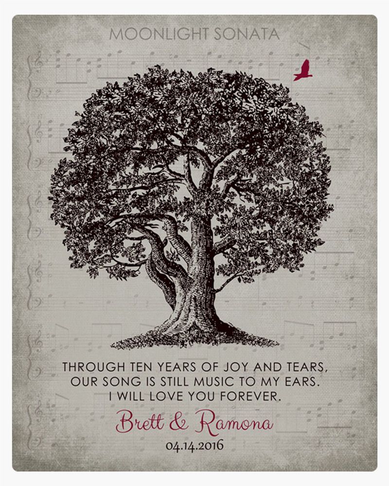 Beige Oak Tree and Sheet Music 10th Anniversary Wall Plaque Gift for Couple LTC-1331