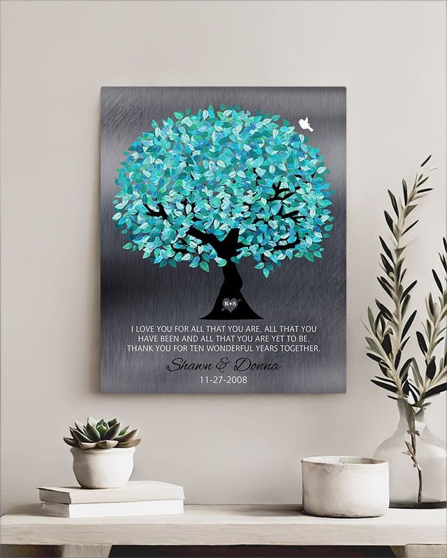 #1 Best Seller - Tin Canopy Tree 10th Anniversary Wall Plaque Gift for Couple LTC-1265