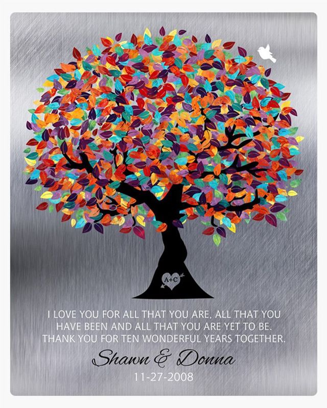 #1 Best Seller - Tin Colorful Spring Tree 10th Anniversary Wall Plaque Gift for Couple LTC-1211