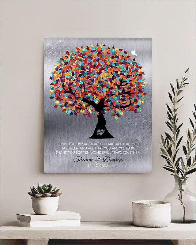 #1 Best Seller - Tin Colorful Spring Tree 10th Anniversary Wall Plaque Gift for Couple LTC-1211
