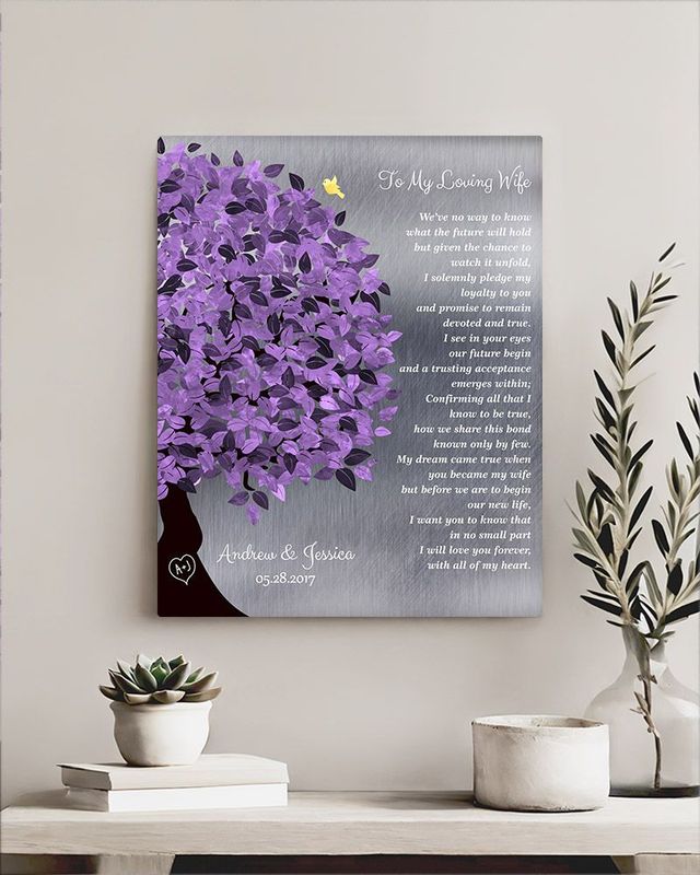 #1 Best Seller - Tin Half Purple Tree Wedding Wall Plaque Gift for Bride And Groom LTC-1490