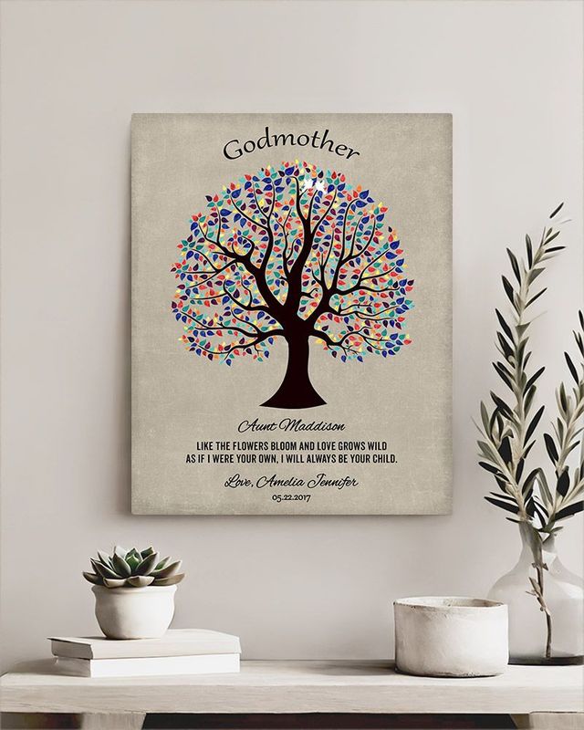 Multicolor Curly Tree Faith Milestone Wall Plaque Gift for Godmother LTC-1460