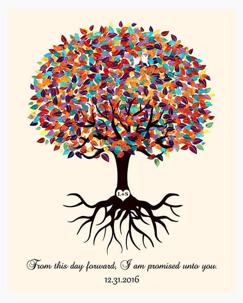 Multicolor Colorful Tree with Roots Engagement Wall Plaque Gift for Couple LTC-1425