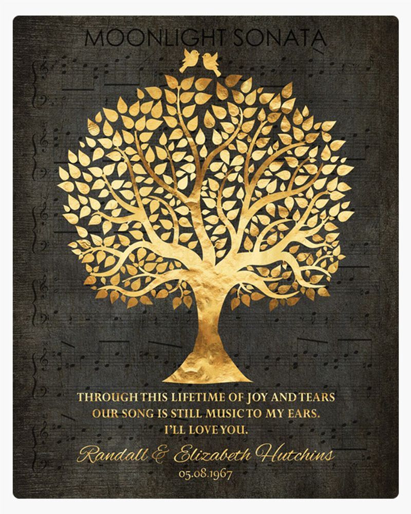 Gold Tree Silhouette 50th Anniversary Wall Plaque Gift for Couple LTC-1415