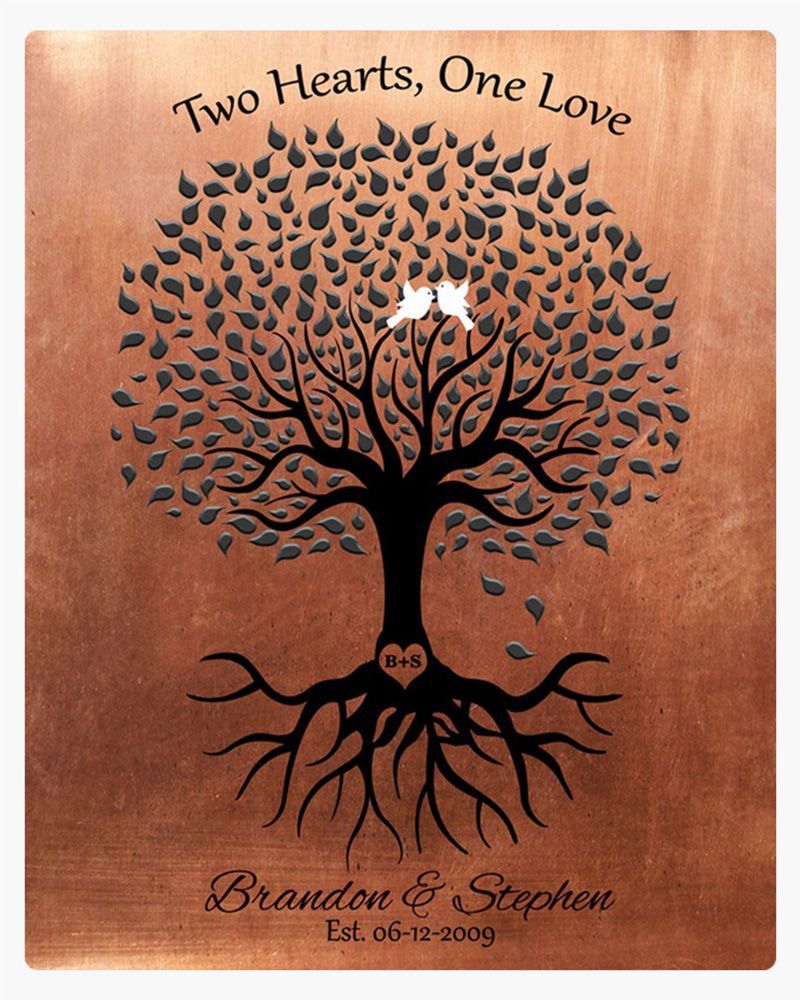Black Copper Tree with Roots 7th Anniversary Wall Plaque Gift for Couple LTC-1359