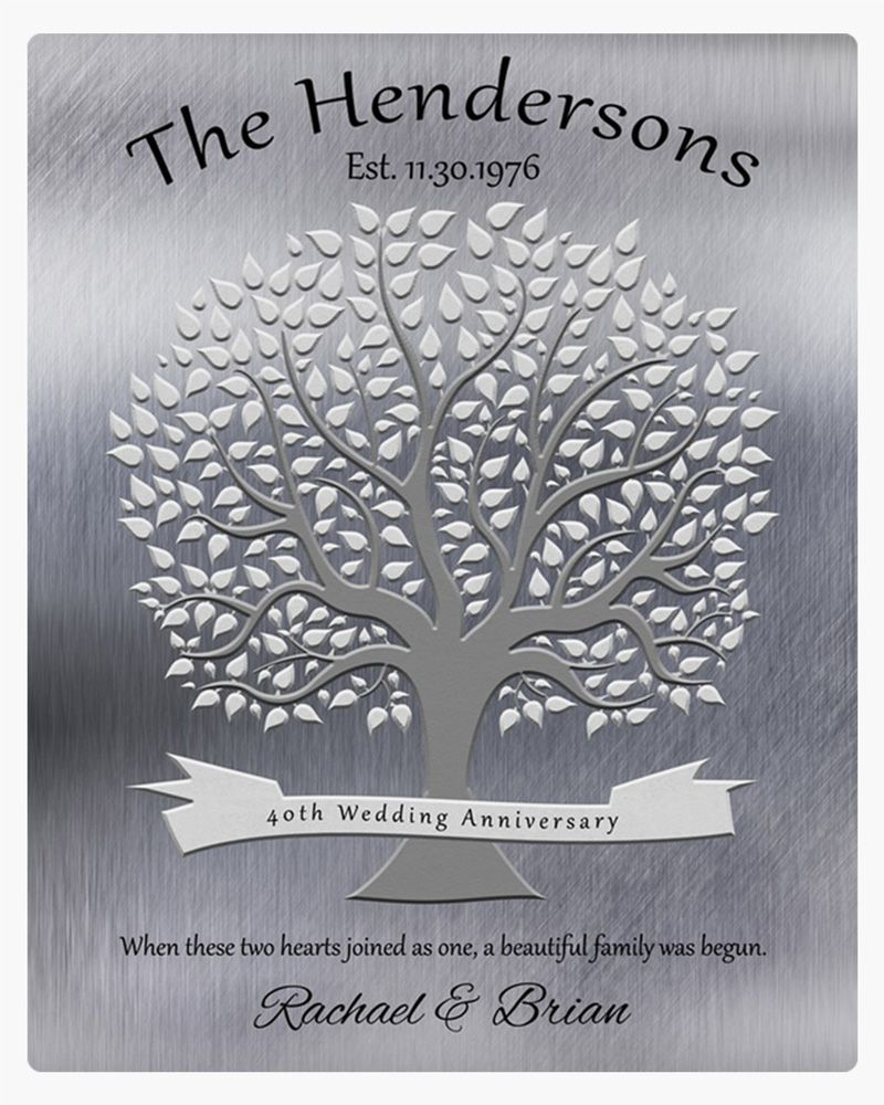 White Tin Tree Silhouette 40th Anniversary Wall Plaque Gift for Couple LTC-1347