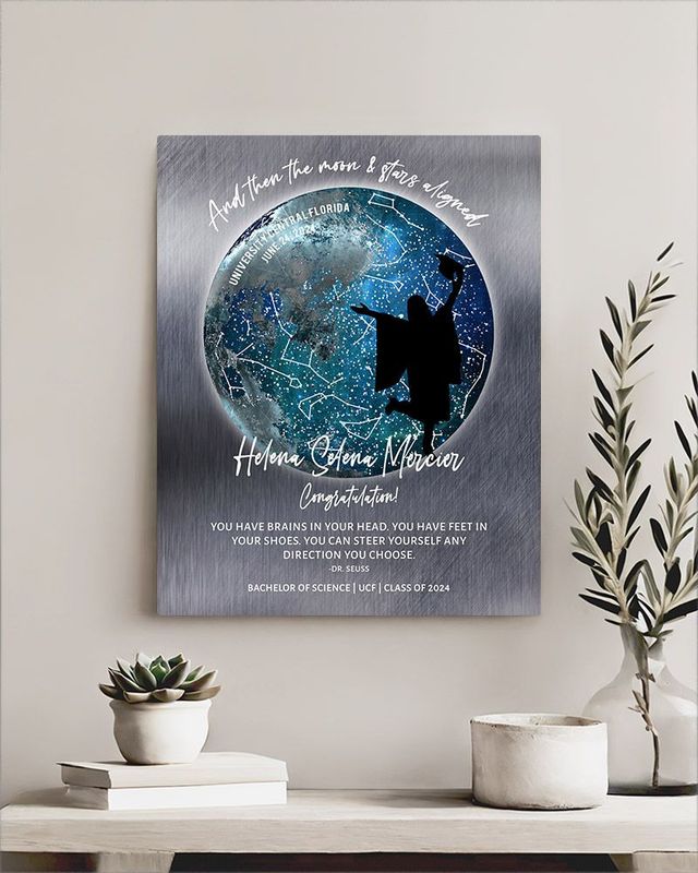 Blue Tin Moon and Star Map graduation Wall Plaque Gift for Graduate LTC-1575