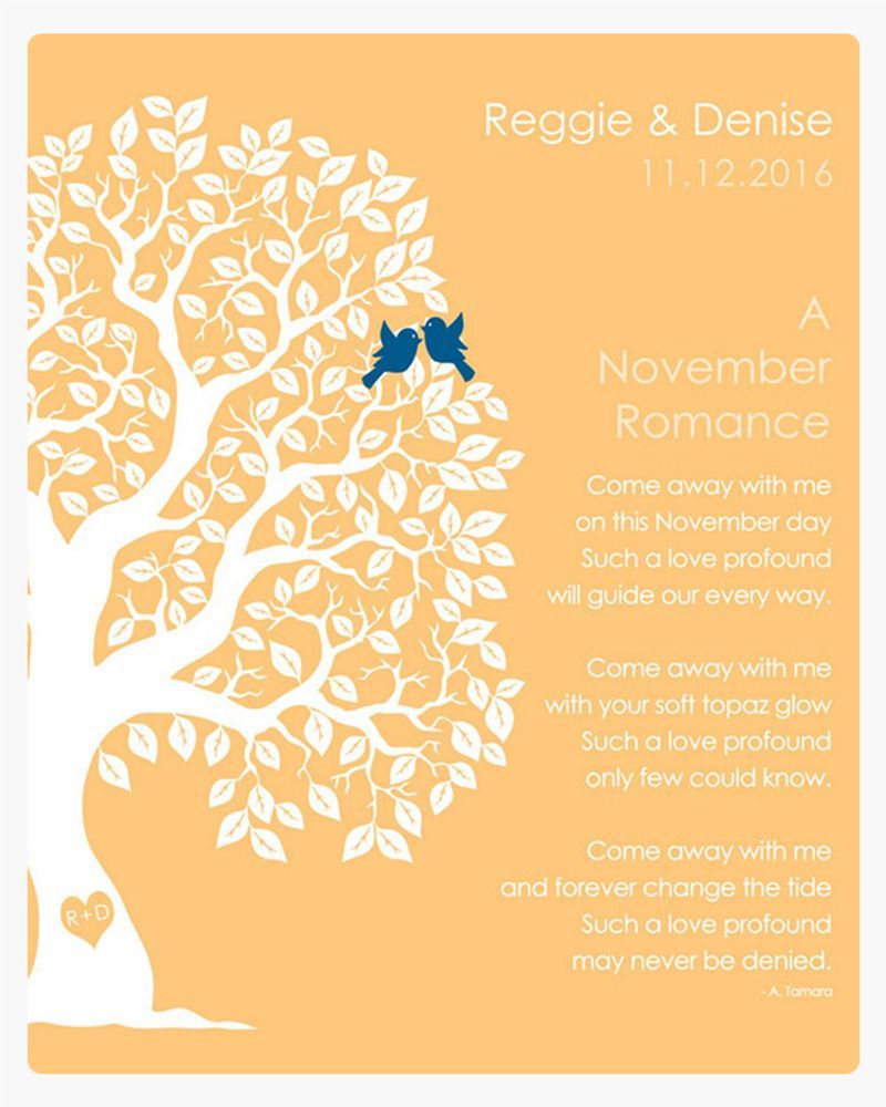 Yellow Half Artful Tree Engagement Wall Plaque Gift for Couple LTC-1711