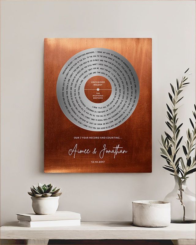 Silver Copper Our Song Lyrics Record Label 7th Anniversary Wall Plaque Gift for Couple LTC-1589