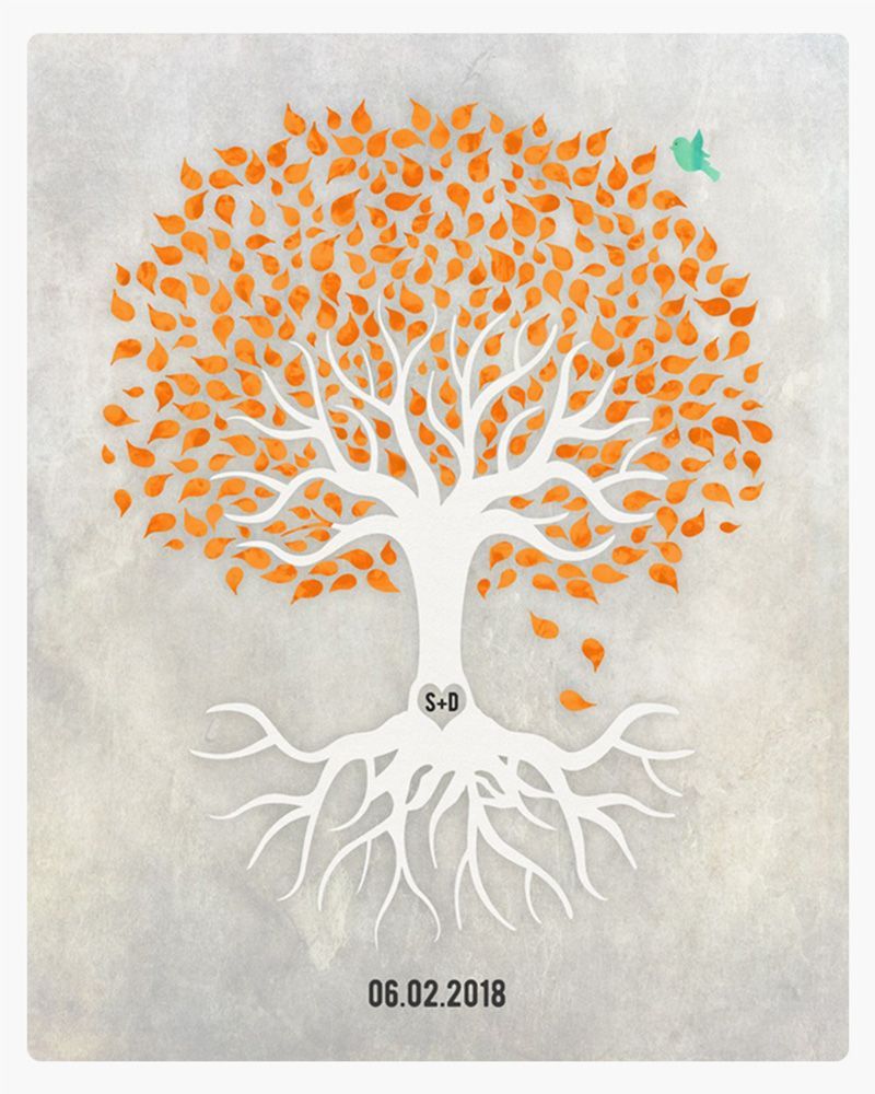 Orange White Canopy Tree Anniversary Wall Plaque Gift for Couple LTC-1534
