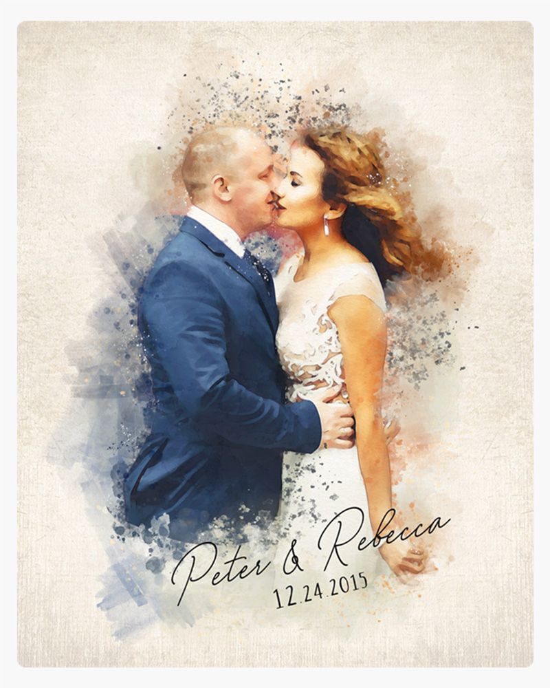 Multicolor Cotton Watercolor Portrait 2nd Anniversary Wall Plaque Gift for Couple LTC-1849