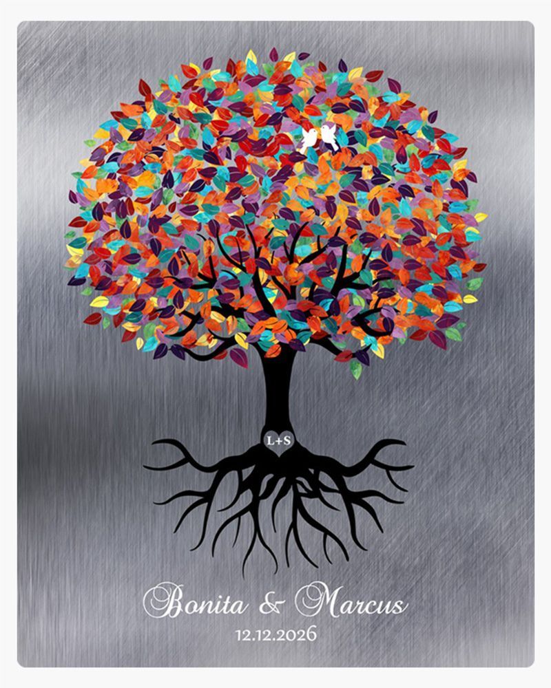 Multicolor Tin Colorful Tree with Roots Engagement Wall Plaque Gift for Couple LTC-1423