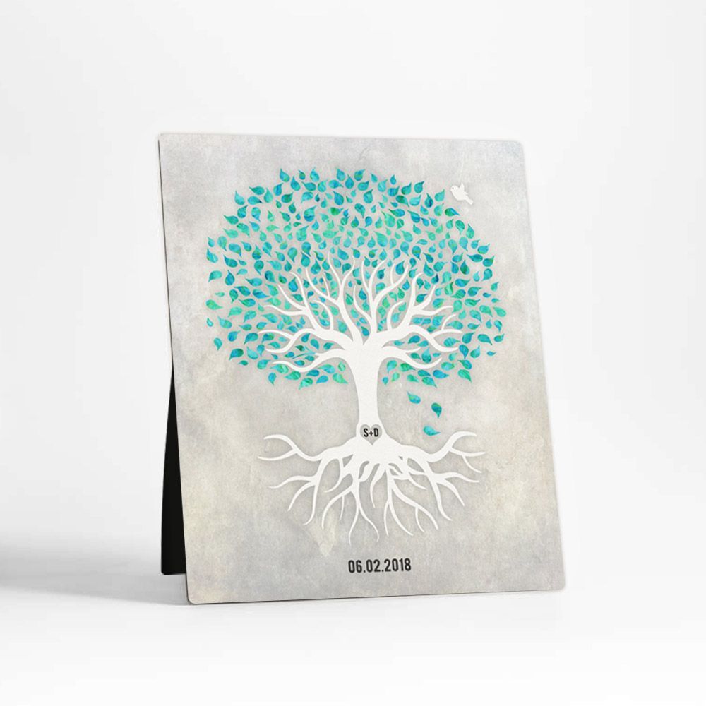 White Canopy Tree Anniversary Desktop Plaque Gift for Couple D-1536