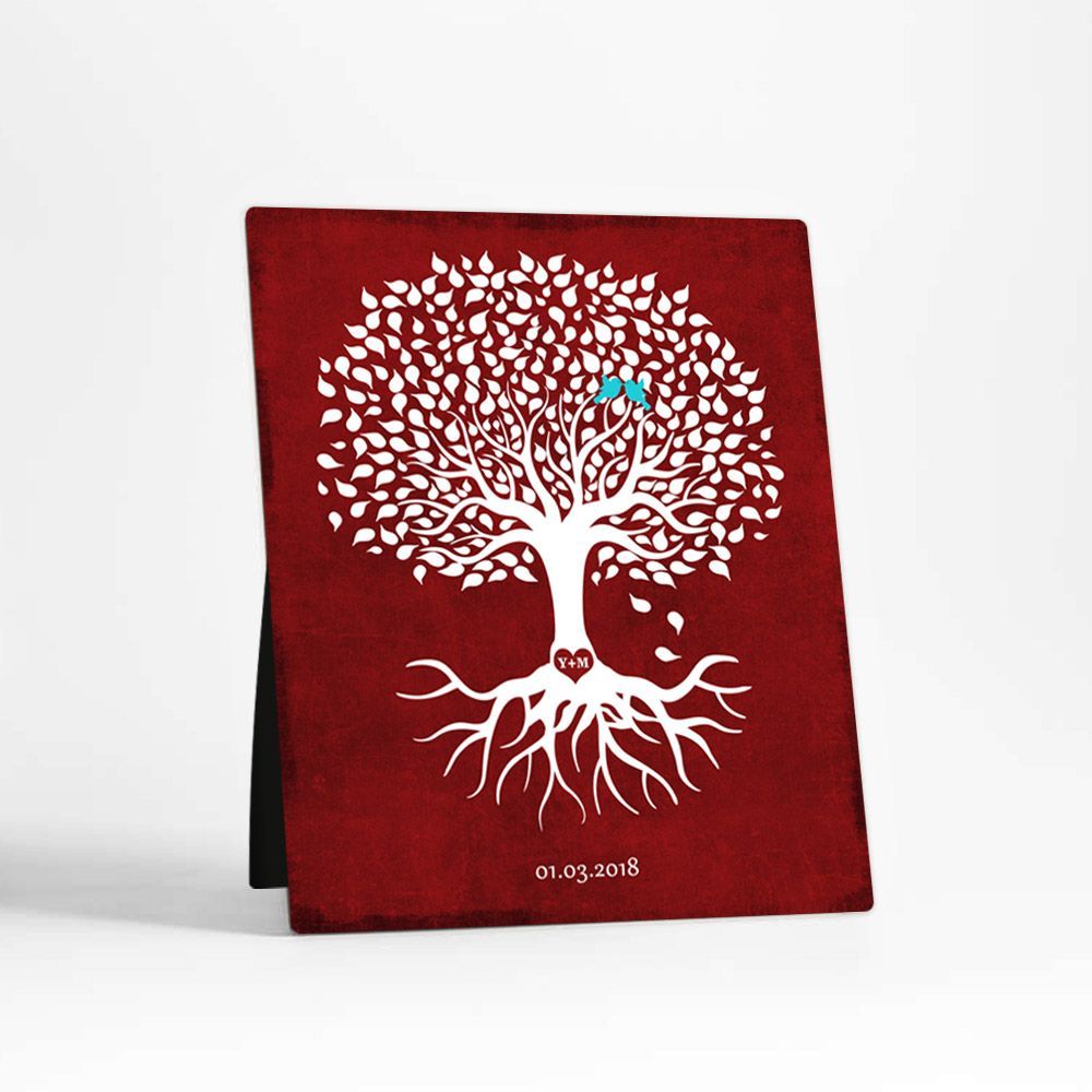 Silhouette Tree With Roots Anniversary Desktop Metal Plaque For Couple D-1867
