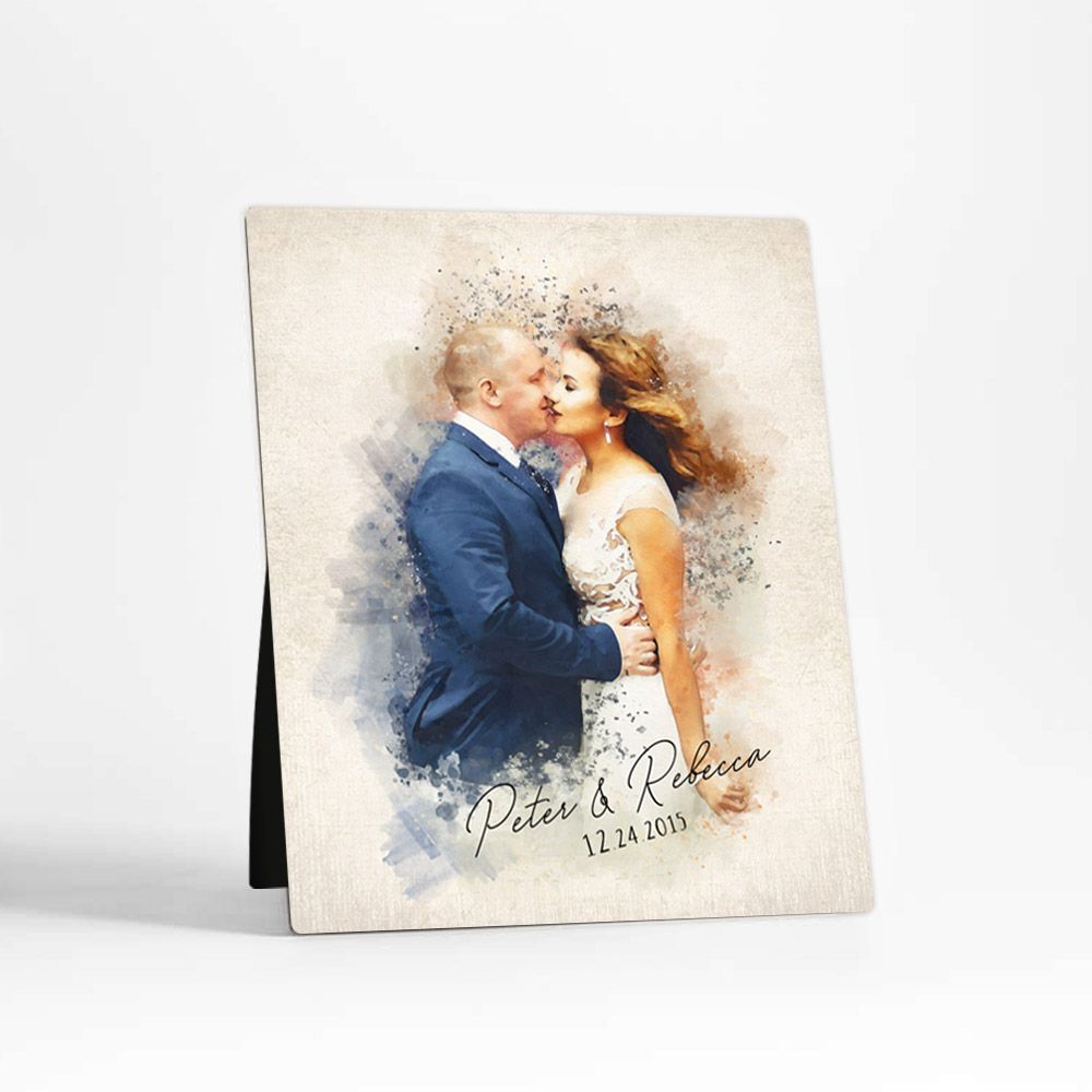 Cotton Watercolor Portrait 2nd Anniversary Desktop Plaque Gift for Couple D-1849